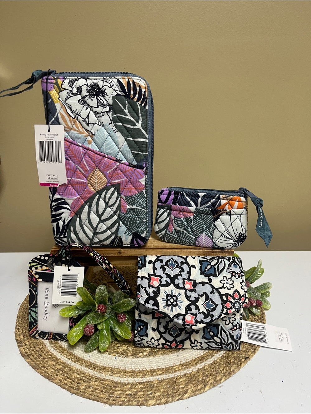 Bundle Vera Bradley mini wallet, luggage tag,small coin purse & travel wallet